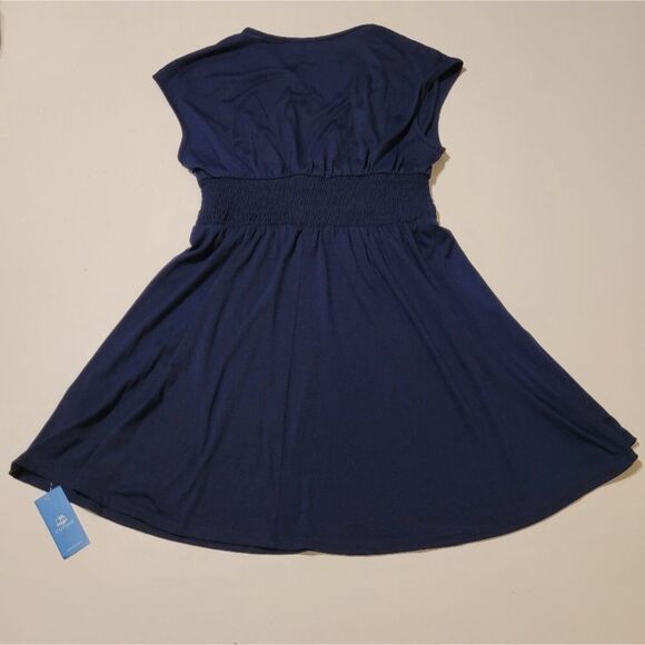 NEW L NAVY BLUE STRETCH WAIST V NECK SEXY FLOWY NAUTICAL DRESS LARGE NWT - Picture 7 of 7